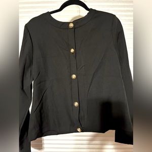 NWOT black Rayon Button Up Top with Gold Buttons Large